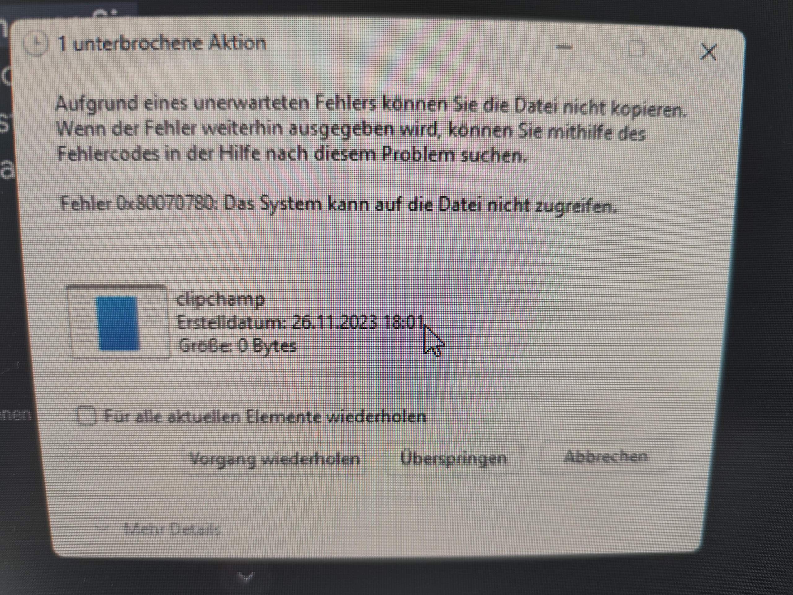 Beim Versuch meine Daten von der Festplatte zu sichern gibt es so