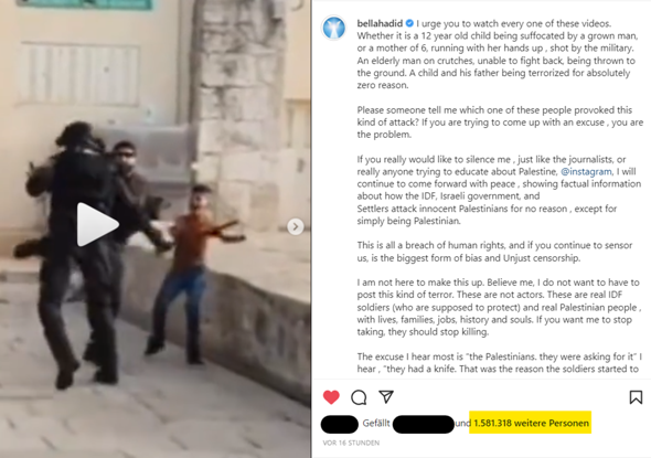 Bella mit 51,1 Mio Follower lädt Videos über Palästinenser hoch (Jerusalem)?