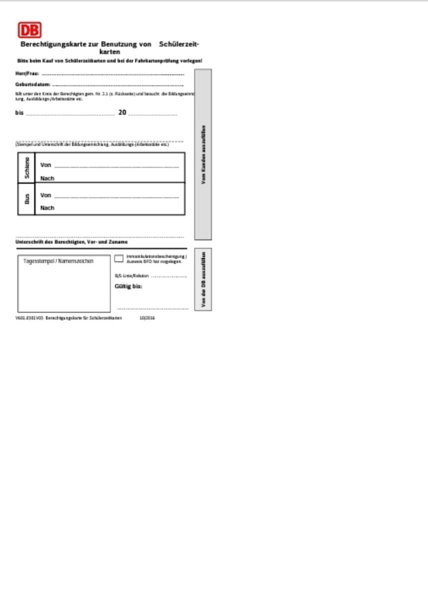 Berechtigungskarte für Schülertickets? (Schule, Bahn, Schüler)