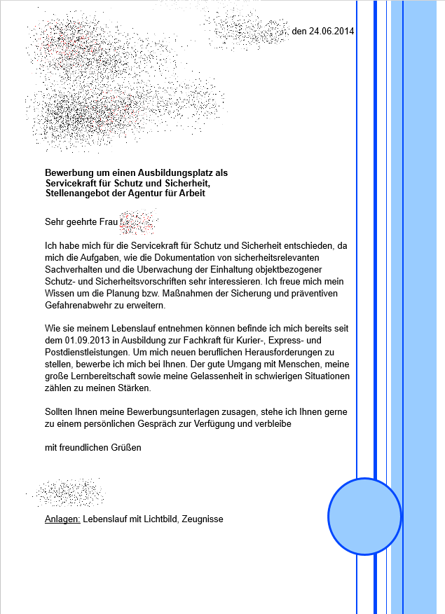 Berufswechsel in der Ausbildung, Anschreiben. (Beruf