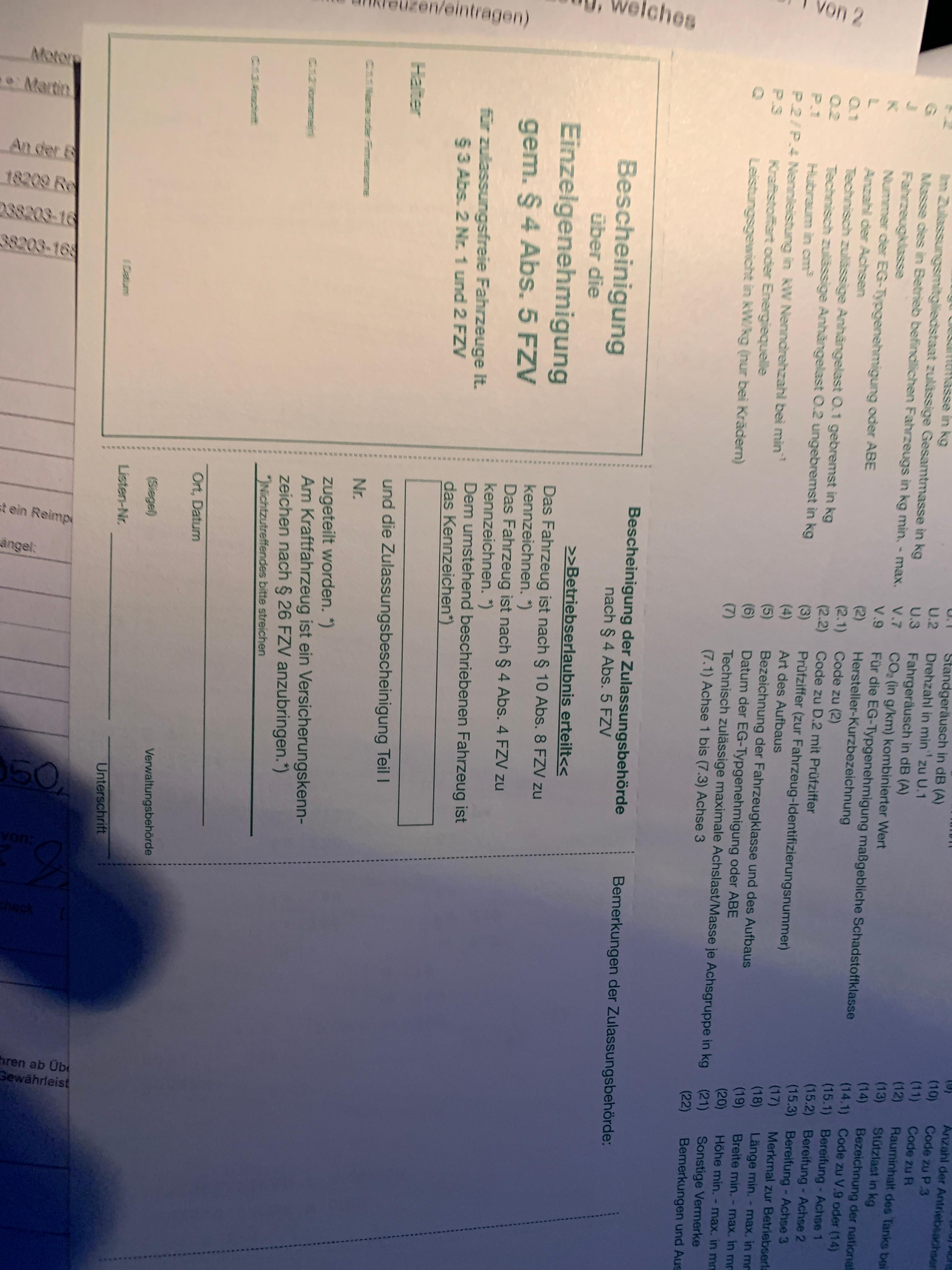 Bescheinigung Uber Die Einzelgenehmigung Frage Auto Und Motorrad Fuhrerschein Simson