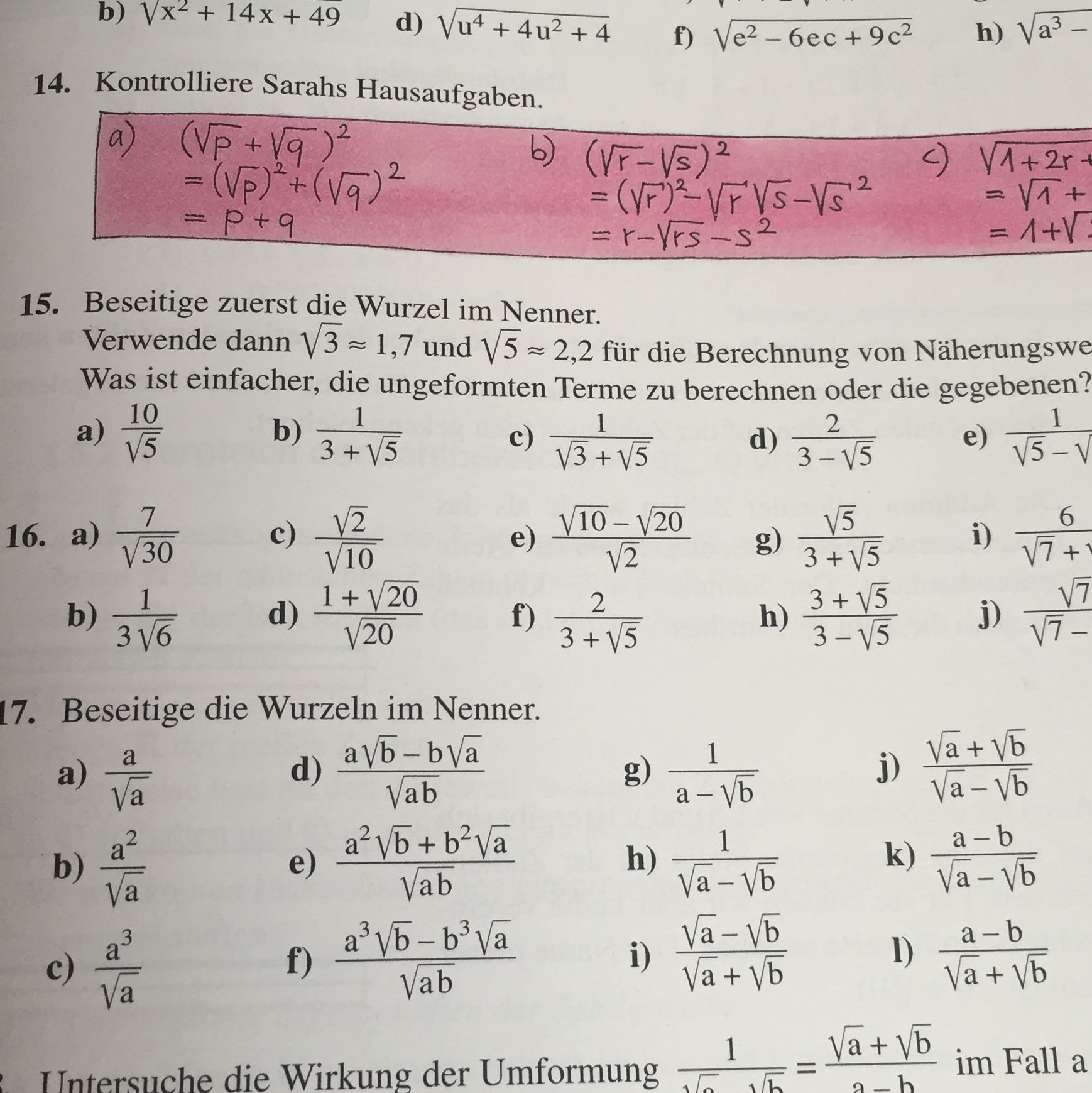Wurzel Math Beseitigen der Wurzel im Nenner? ? (Mathe, Mathematik)
