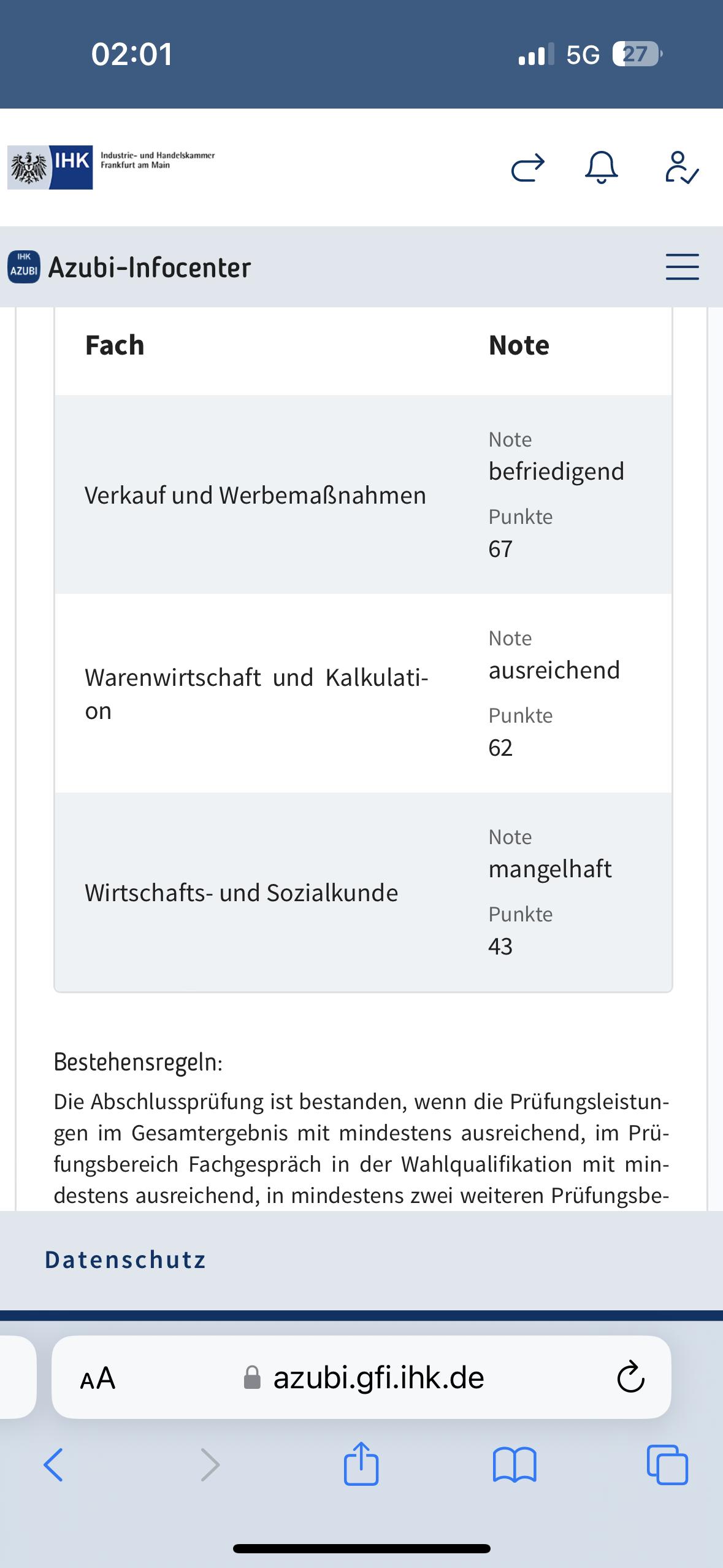 Bestanden oder nicht? (Prüfung, Zeugnis)