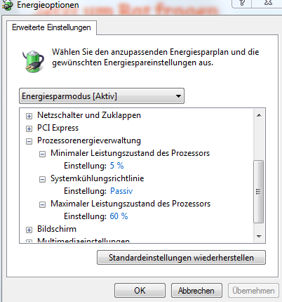 Energieoptionen Einstellung - (Computer, Energieoption, PC warm)