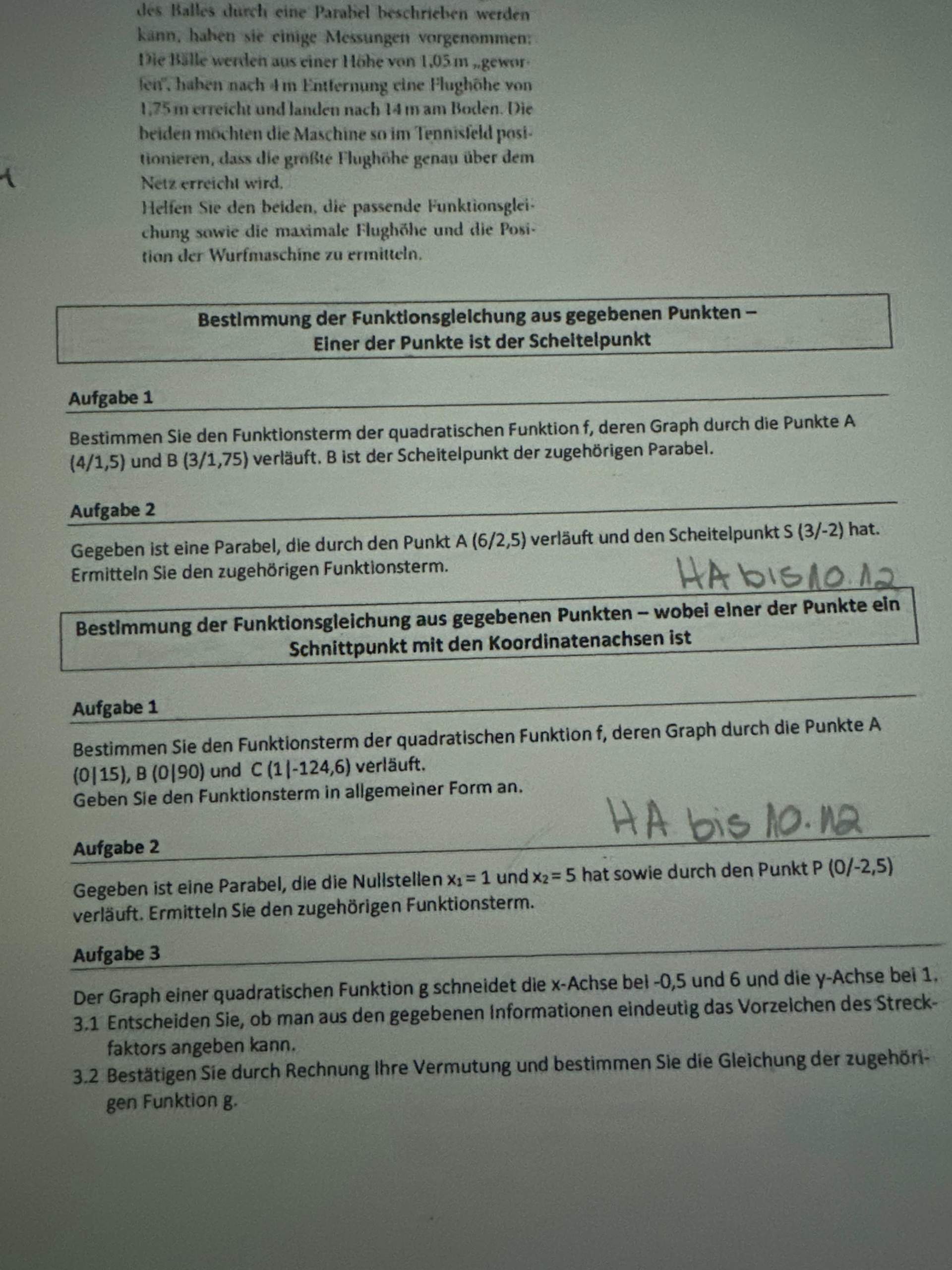 Bestimmung der Funktionsgleichung aus gegeben Punkten? (rechnen