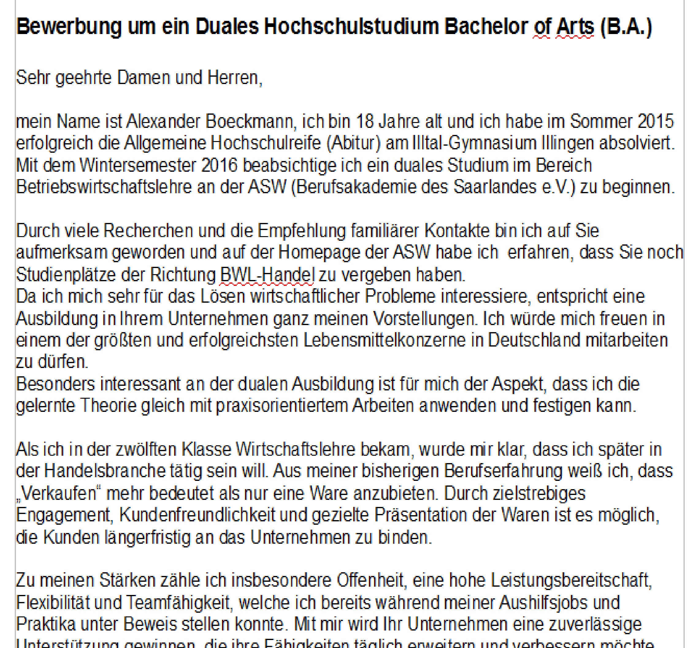 Anschreiben Duales Studium Bwl Handel - 18 Bewundernswert Bewerbung