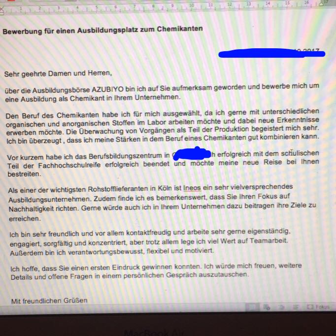 Bewerbung Anschreiben Li Ausbildung Und Studium Chemikant Bewerbung Chemikant