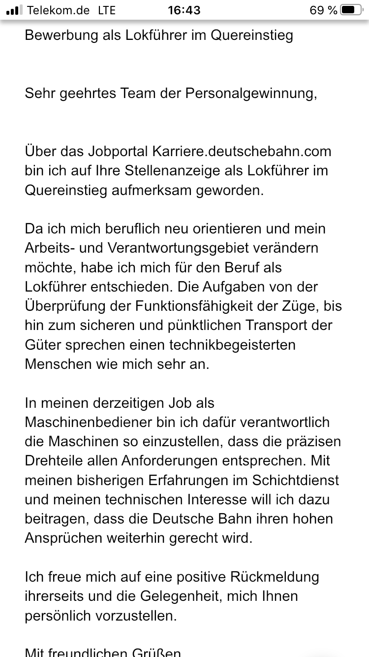 Bewerbung bei der DB? (Deutsche Bahn)