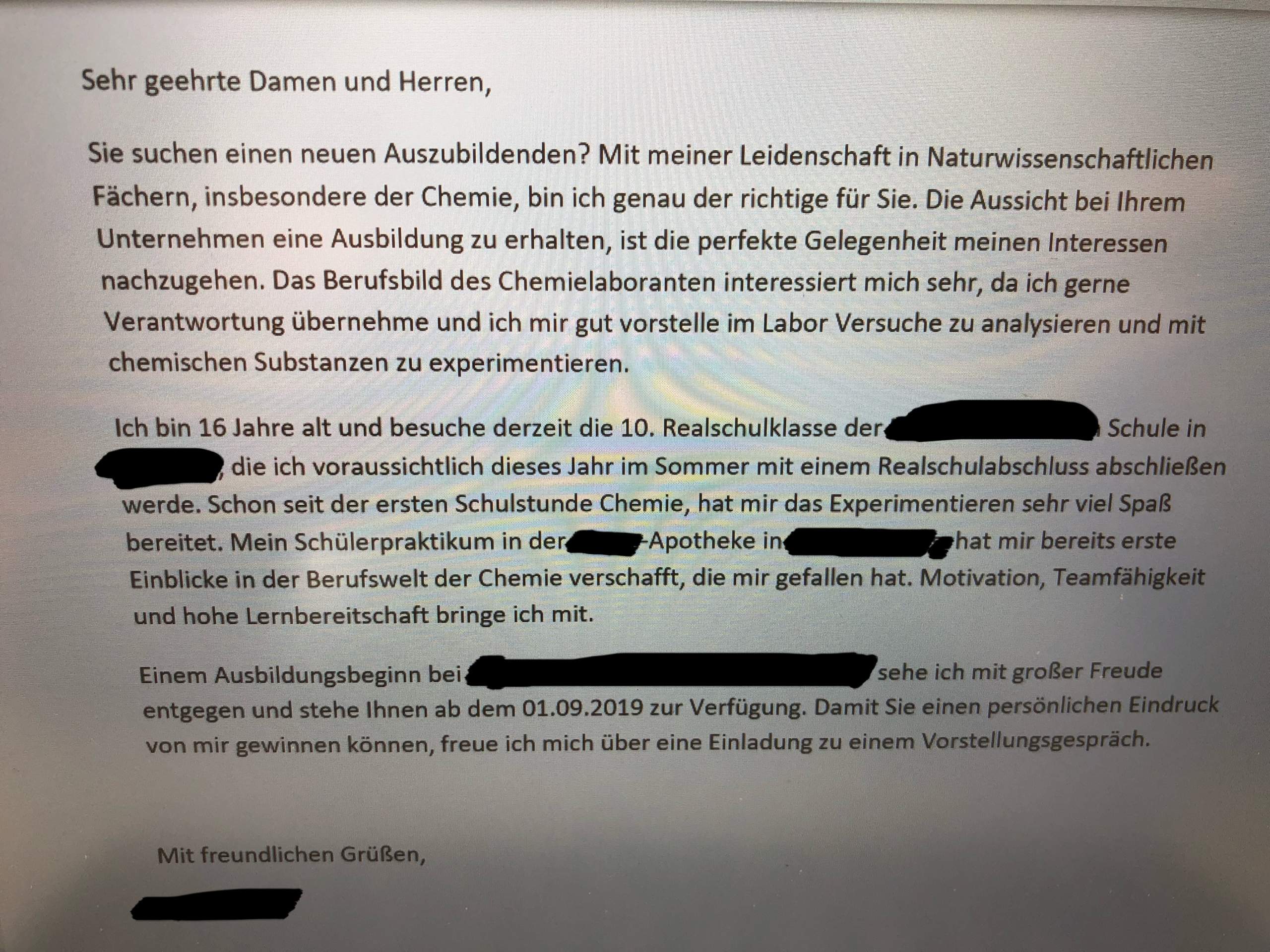 Bewerbung Chemielaborant, gut? (Schule, Ausbildung, Chemie)