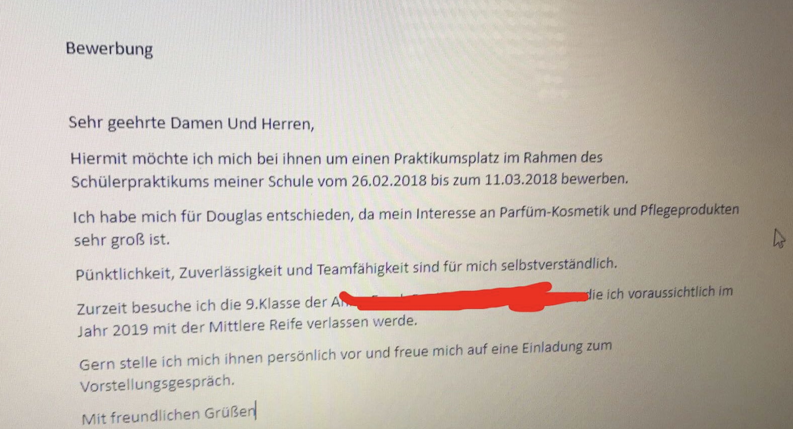 Bewerbung Douglas Praktikum