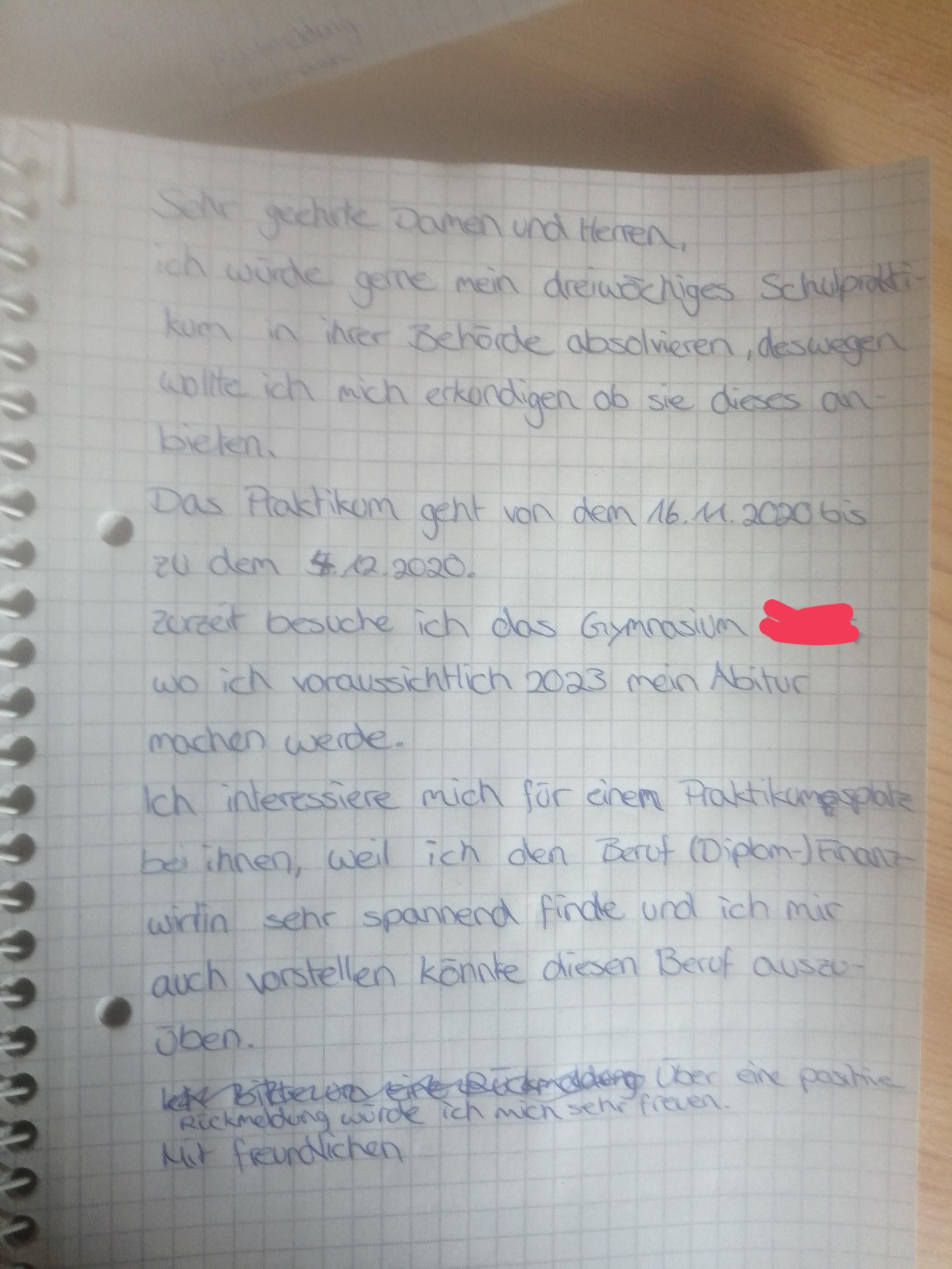 Bewerbung Fur Ein Praktikum Beim Finanzamt Deutsch Praktikumsplatz Anschreiben Bewerbung Finanzamt