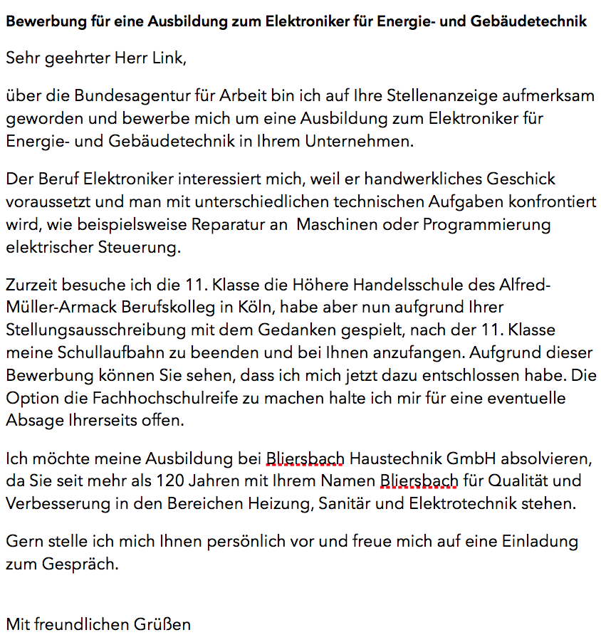 Bewerbung für Schulabrecher (Schule, Ausbildung, Unternehmen)
