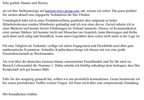 Bewerbung Im Verkauf Hilfe Benotigt Arbeit Einzelhandel Bewerbungsschreiben