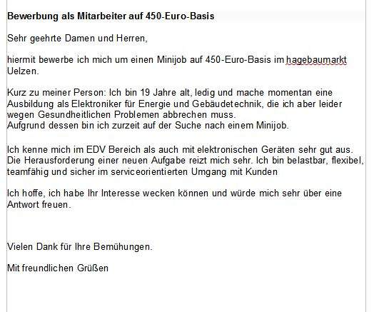 Bewerbung Minijob Auf 450 Basis Nebenjob Anschreiben