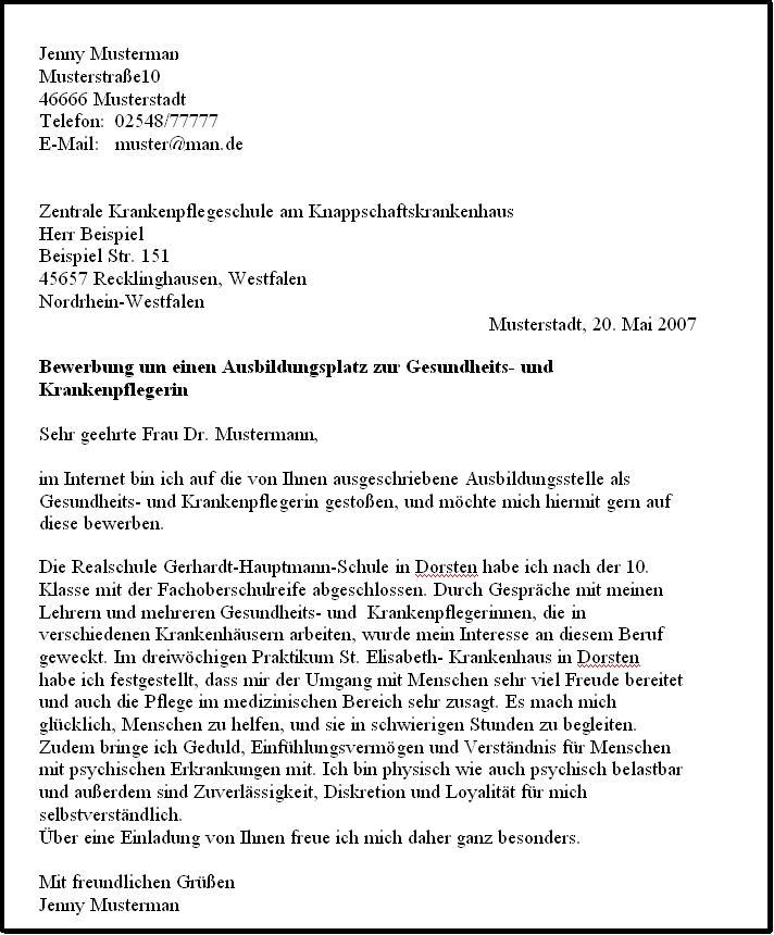 Bewerbung Schreiben Als Gesundheits Und Krankenpflegerin Schule Ausbildung Meinung Bewerbung Für Pflegeschule Muster