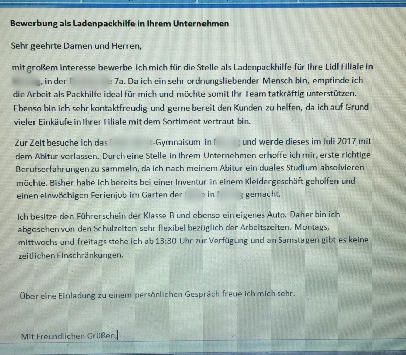 Bewerbungshilfe Geht Das So Bewerbung Aushilfe Lidl Bewerbung Aushilfe
