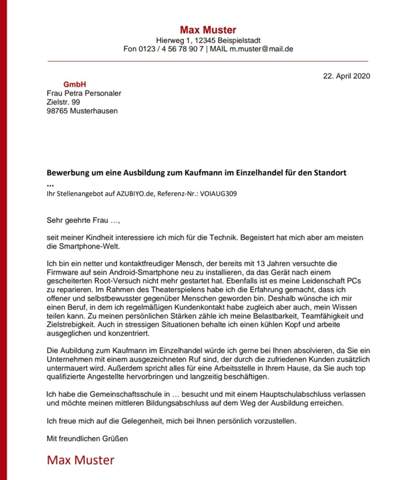 Bewerbungsschreiben Ausbildung Arbeit Anschreiben Korrektur Anschreiben Einzelhandel Ausbildung