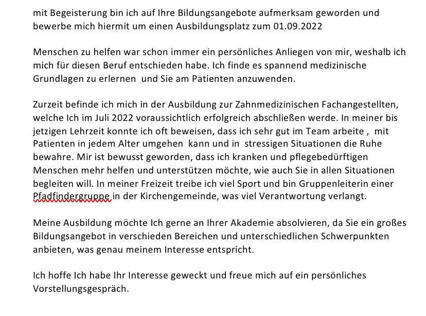 Bewerbungsschreiben für die Pflege, ist es gut? (Gesundheit, Ausbildung