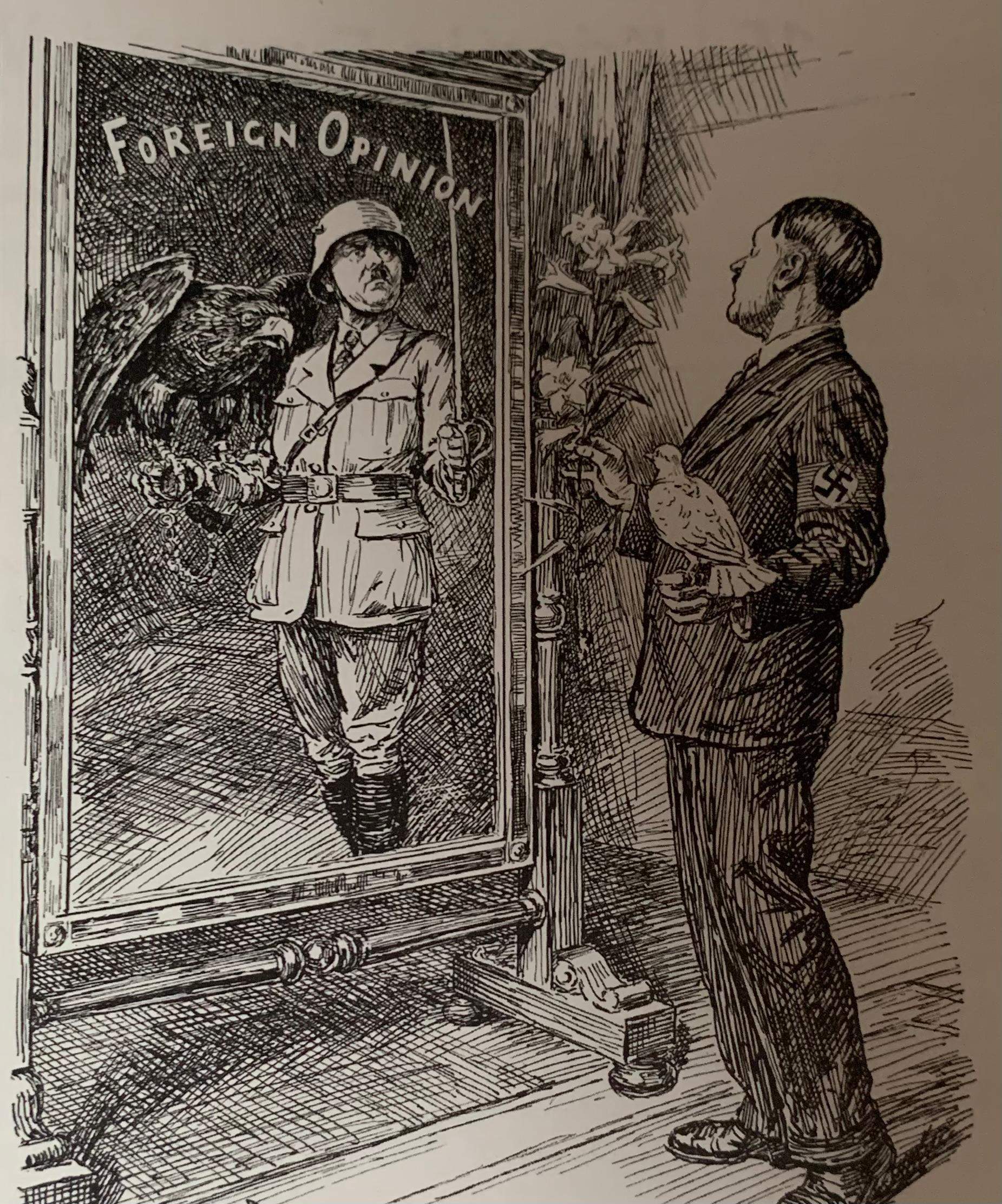 Adolf In The Looking Glass Bewertung der Haltung Hitlers? (Krieg, Adolf Hitler, Karikatur)