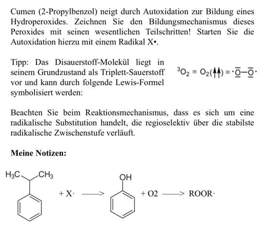 Bildungsmechanismus von Cumen (2-Propylbenzol) zu Hydroperoxides?