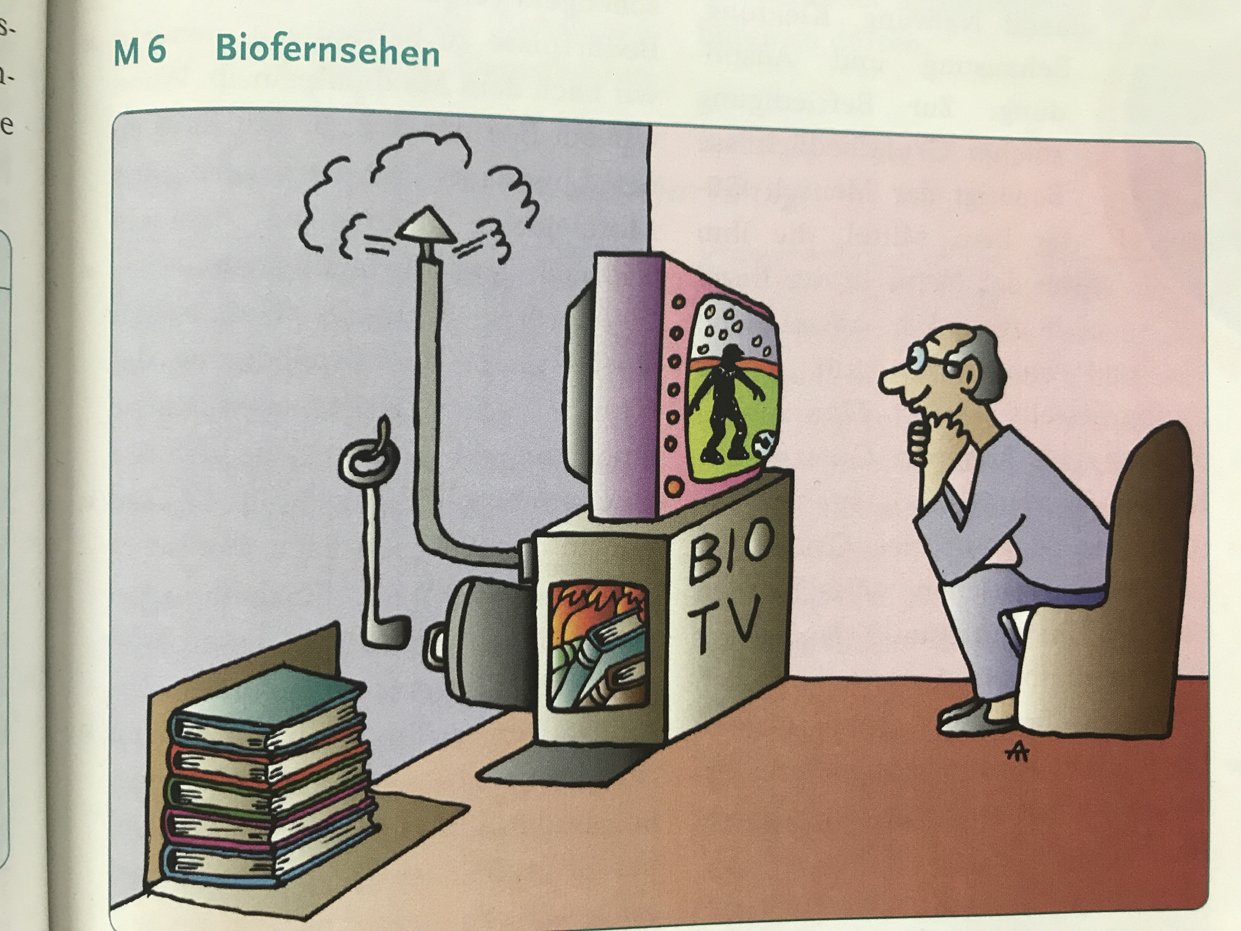 Biofernsehen Karikatur Schule Politik Interpretation