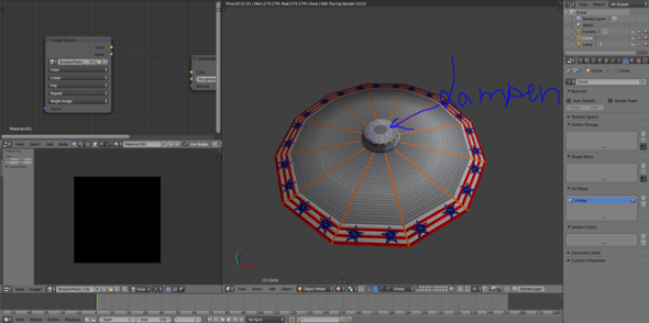 GeRenderte Szene mit den Lampen eingezeichnet. - (Blender, Texturen, Modellieren)