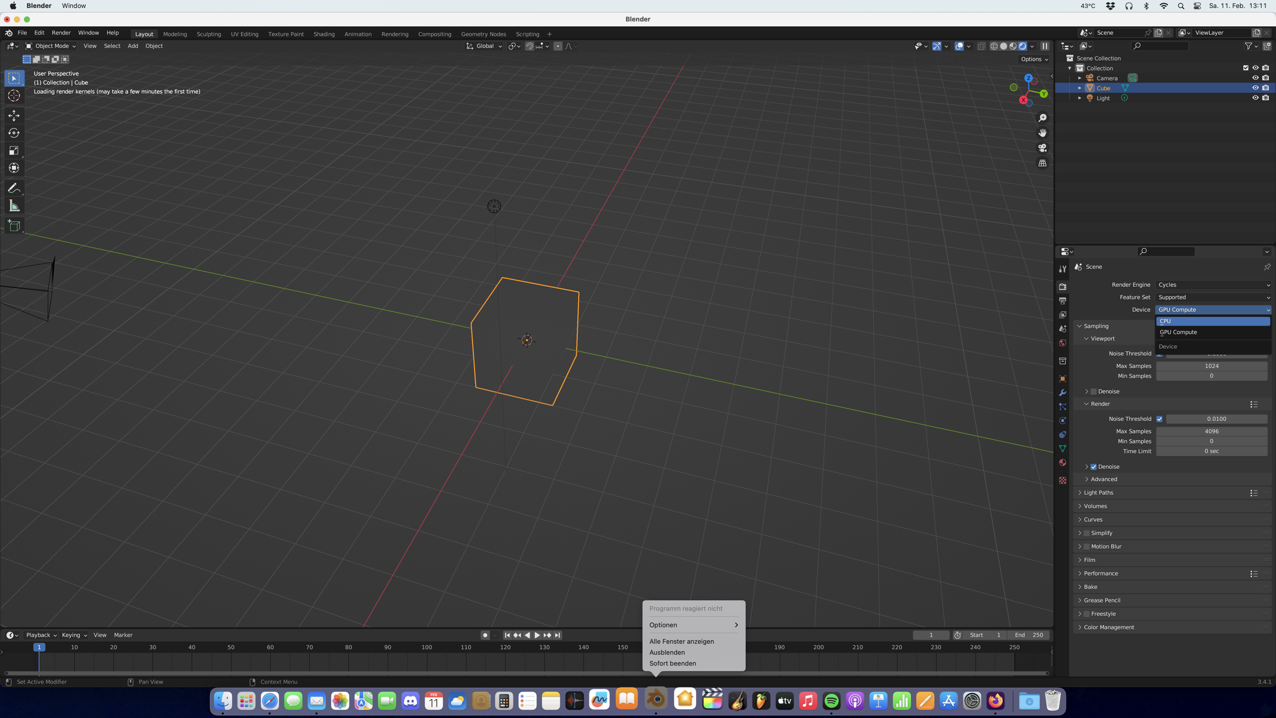 Blender Stürzt ab bei Cycles GPU Render MAC? (Bug, iMac 27)