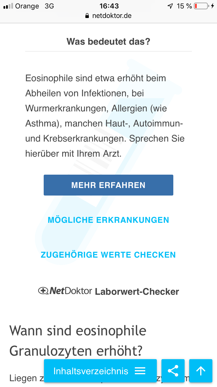 Blutanalyse sehr hohe eosinophile werte und Arzt macht nichts