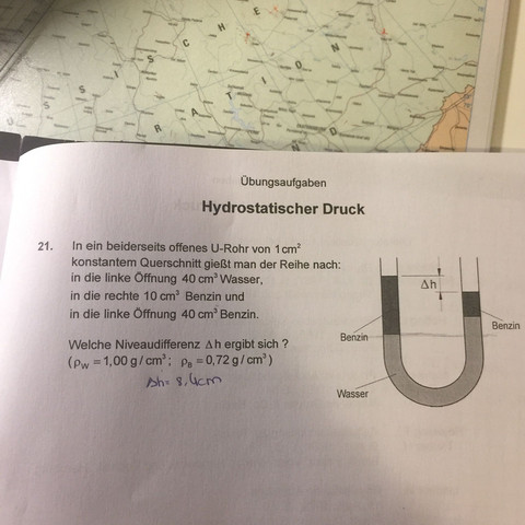Hydrostatischer druck in einem urohr - (Physik, Druck, Gewichtskraft)
