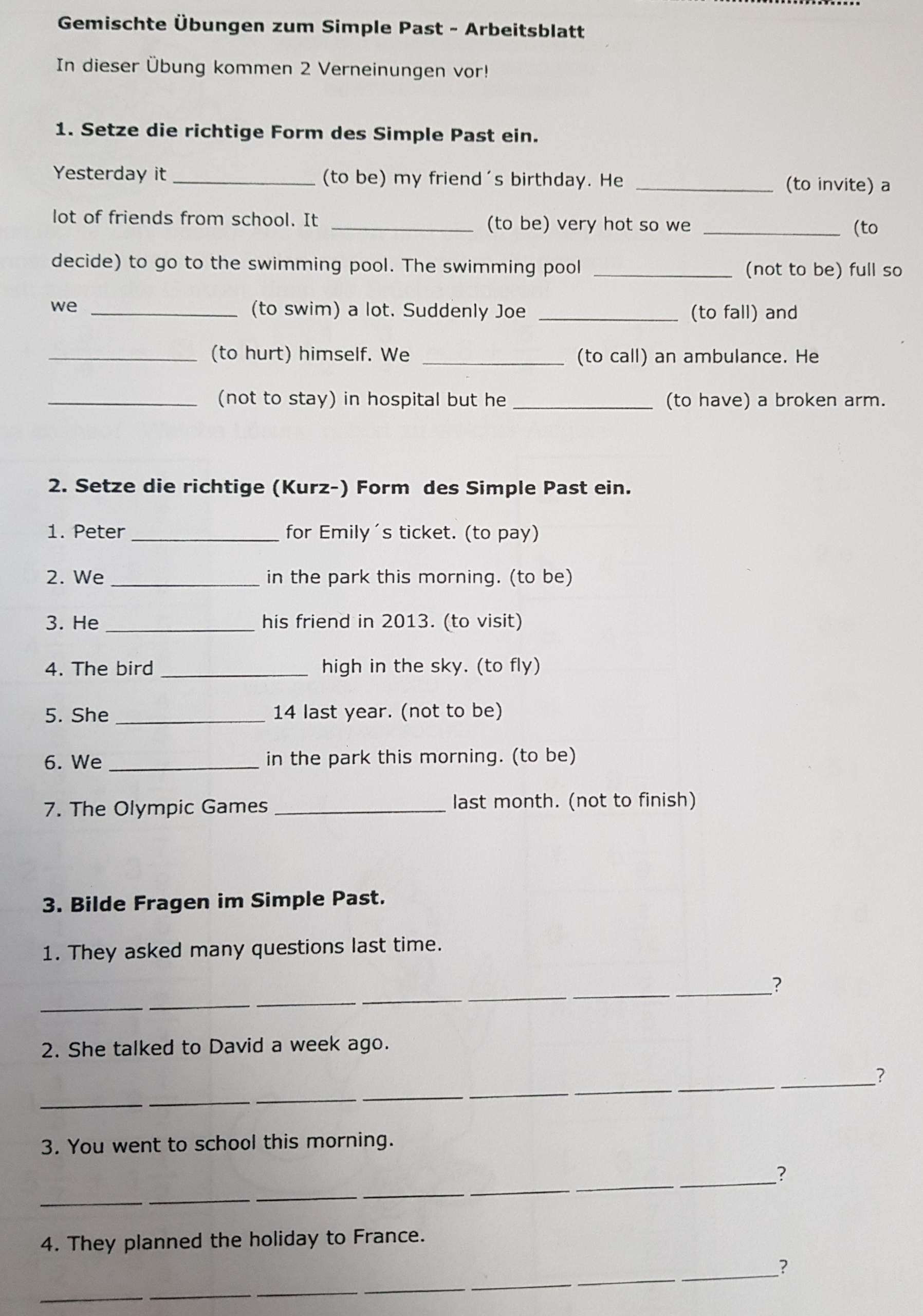 Brauche Hilfe bei Englisch.. Formen bei Simple Past? (Schule, Sprache