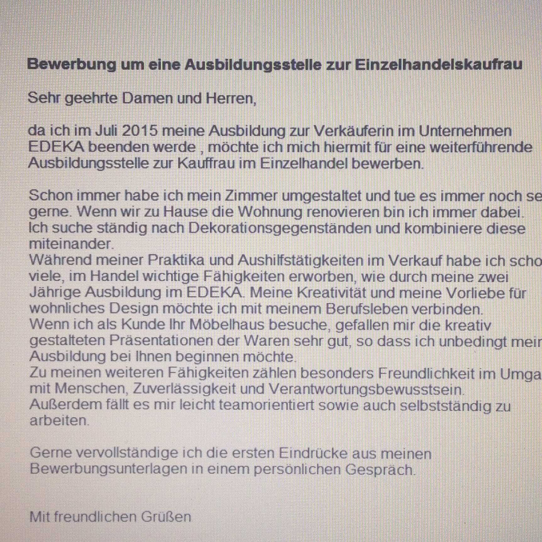 Brauche Hilfe Ist Die Bewerbung Ok Einzelhandel Edeka Bewerbung Ausbildung