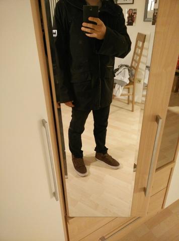 jacke und hose schwarz. schuhe braunes leder - (Beauty, Mode, Kleidung)