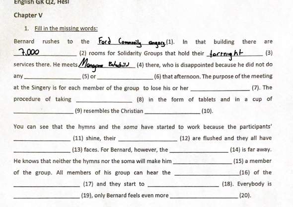 brave new world chapter 5 lückentext? (Schule, Englisch)