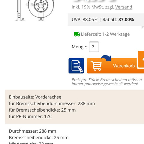 Bosch 54,99€ - (bremsen, Skoda, scheiben)
