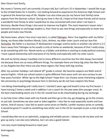 Brief An Gastfamilie Auslandsjahr Usa Auslandsaufenthalt