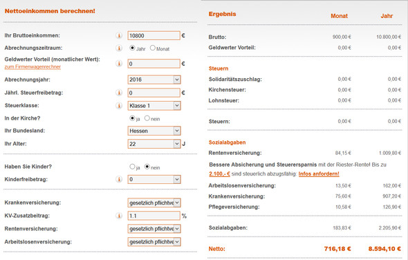 Werte Brutto-Netto-Rechner - (Steuern, Gehalt, Lohn)