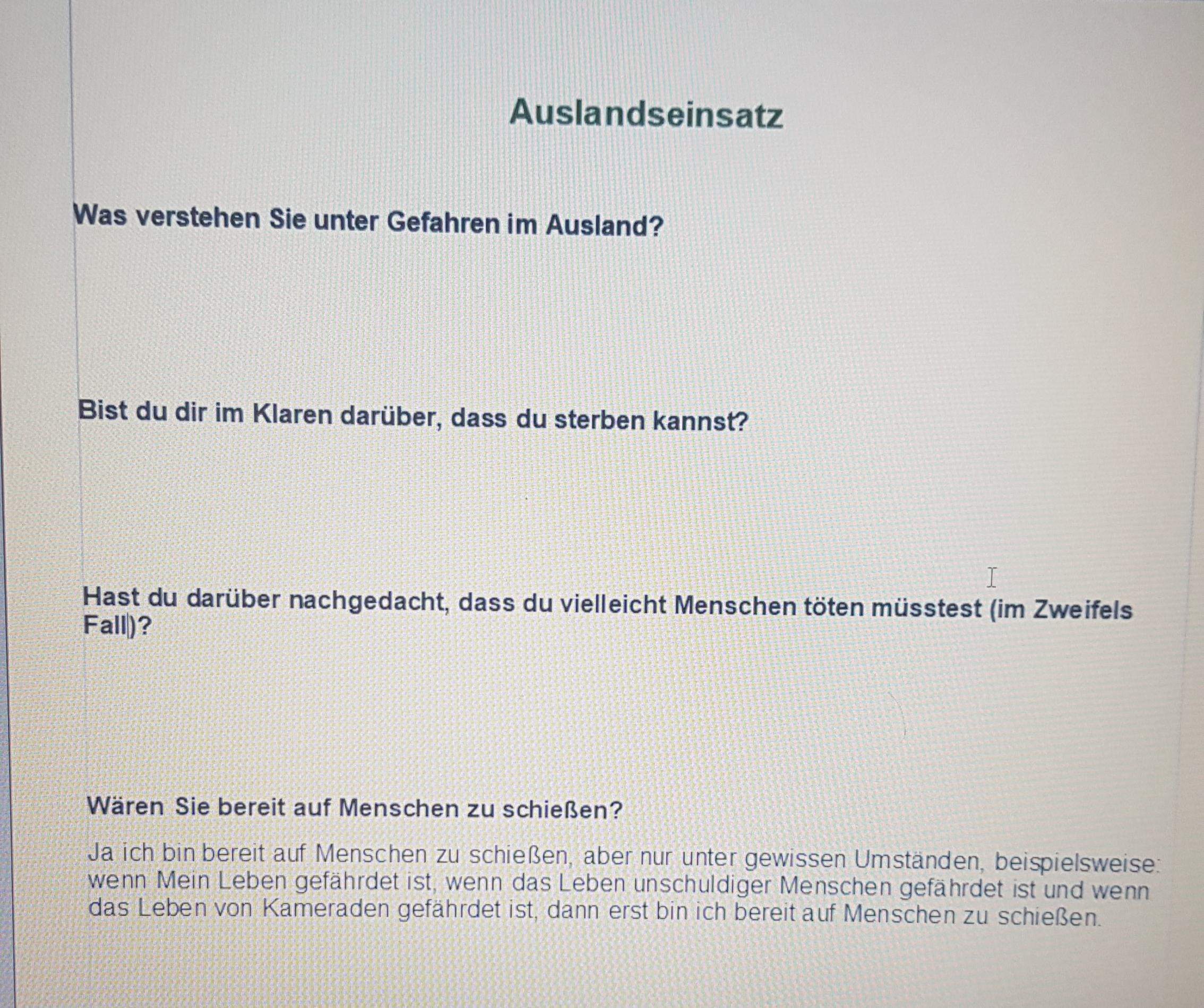 Bundeswehr psychologische fragen? (Deutschland, auslandseinsatz