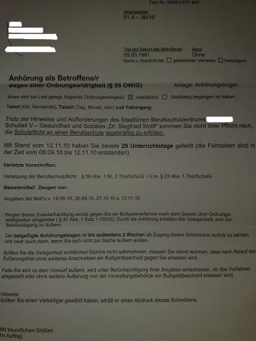 Bussgeld Wegen Schulverweigerung Wer Kann Mir Helfen Hier Ist Ein Foto Von Dn Bescheid Schule