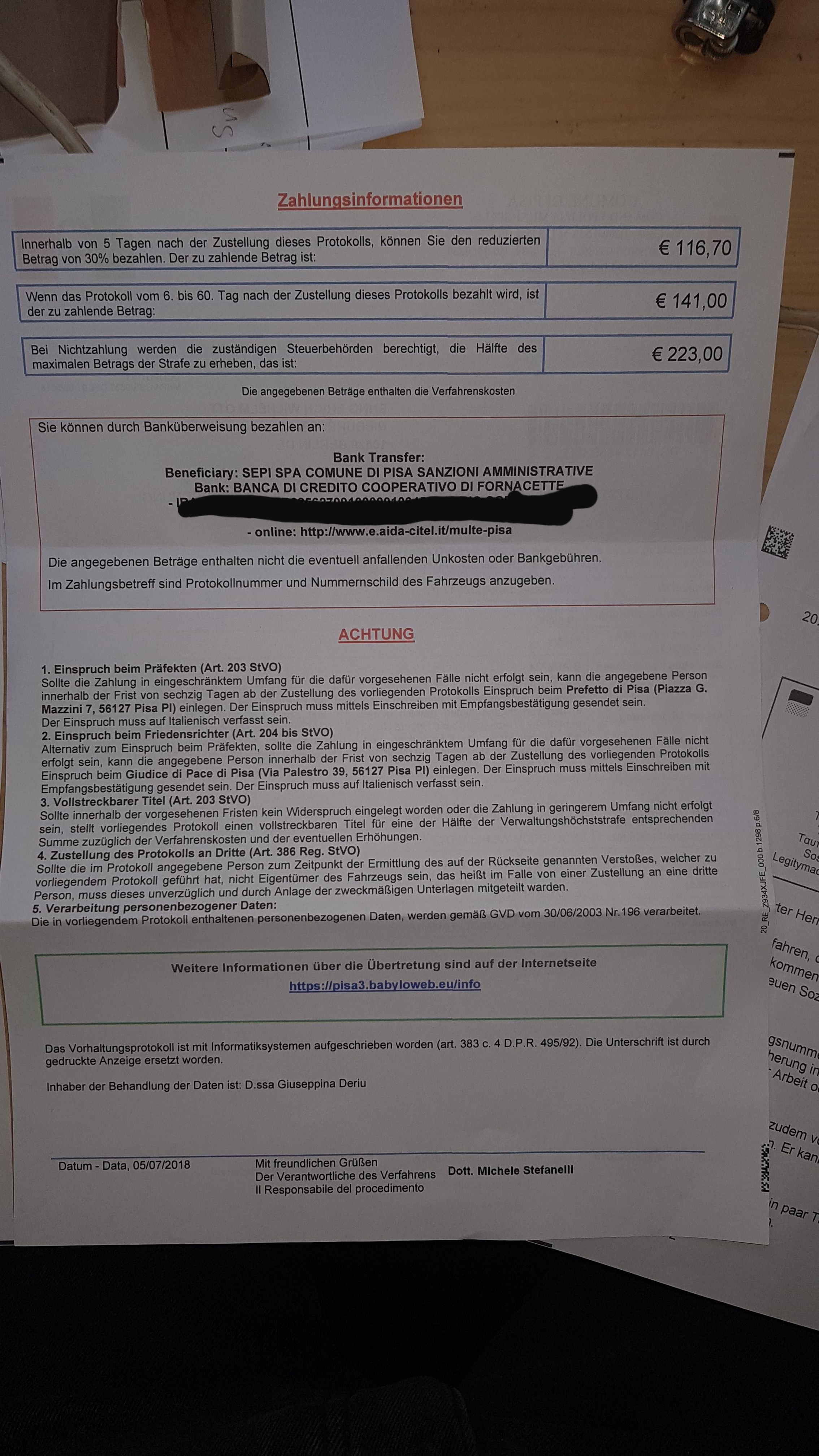 Bussgeldbescheid Aus Italien Pisa Ausland