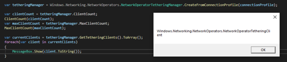 C# TetheringManager GetTetheringClients falsche Ausgabe?