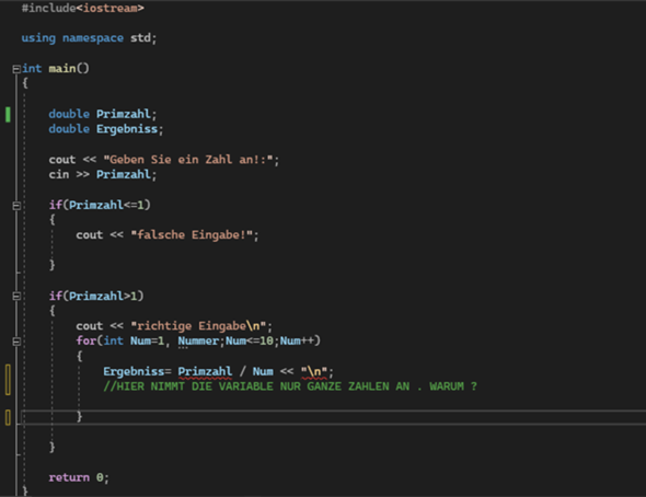 c++ Wieso nimmt er nur ganze Zahlen an und wie löse ich das Problem ...