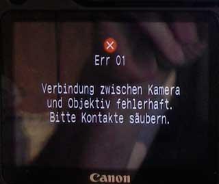 Error 01 Canon 500d + Sigma 28-135mm Objektiv = Err 01: Verbindung zwischen ...