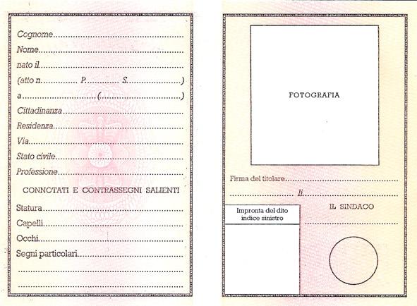 Carta d'Identità - Italienischer Personalausweis ein Stück 