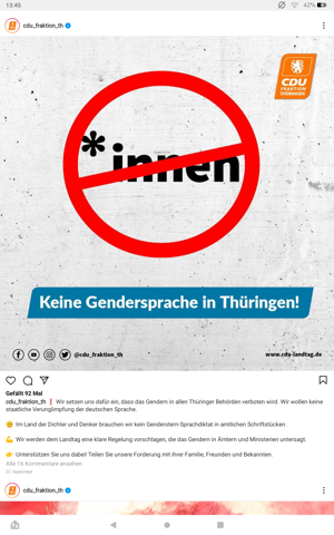 CDU in Thüringen will gendern in Thüringer Behörden verbieten, was haltet ihr davon?