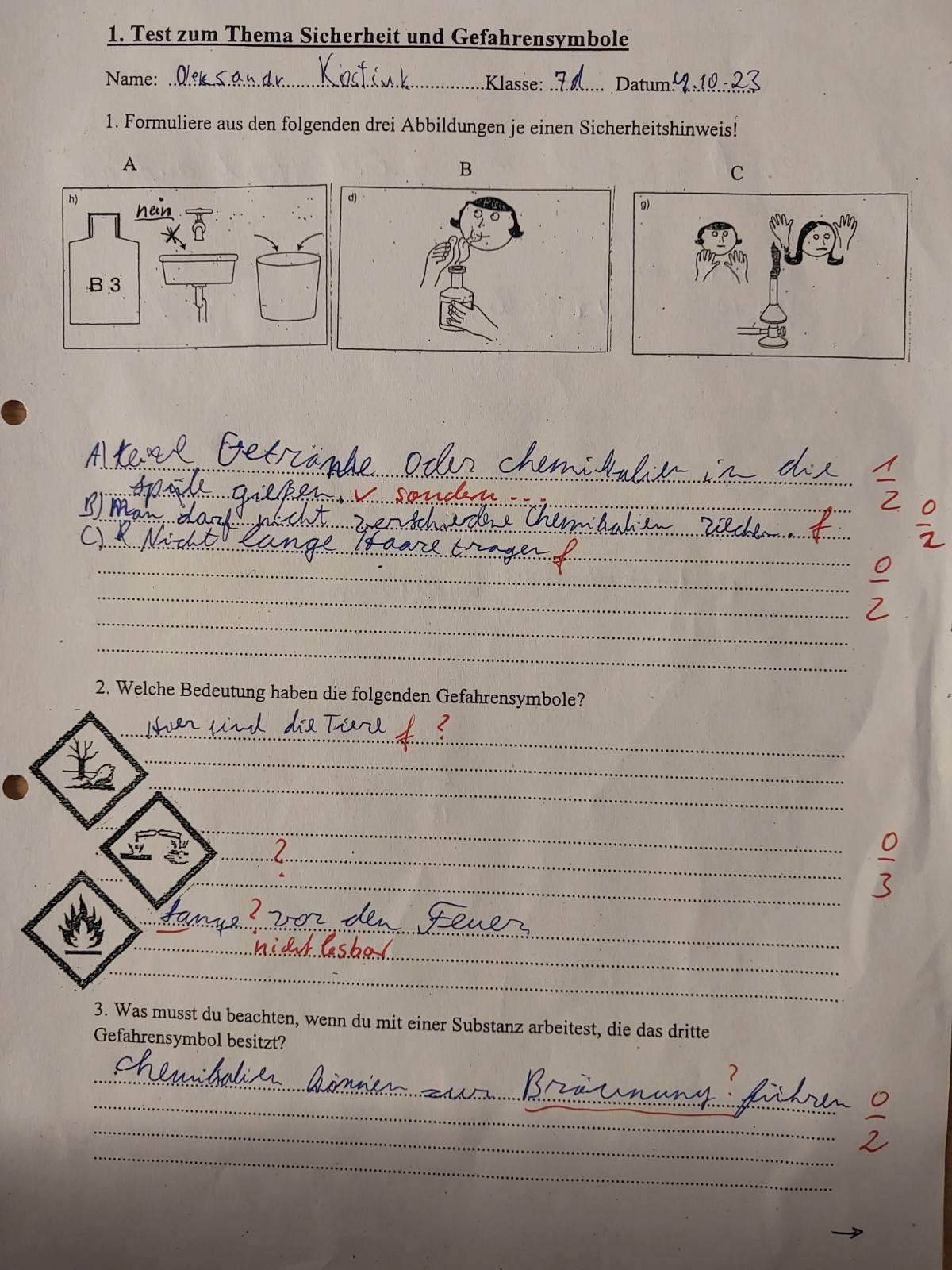 Test Z Chemii Klasa 7 Dział 4 Chemie 7. Klase - kann uns jemand die richtigen Antworten zu diesem