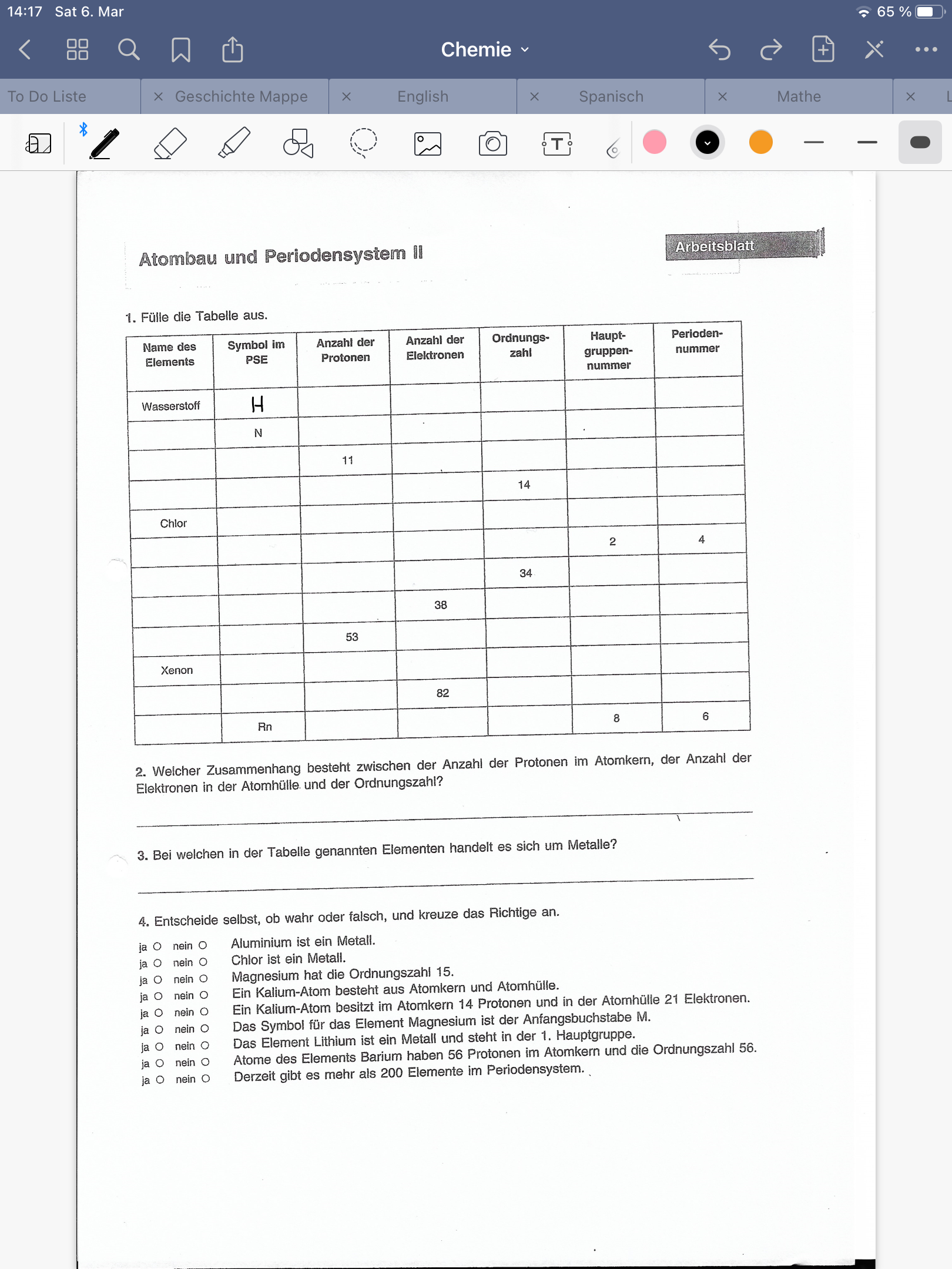 Klassenarbeit Atombau Und Periodensystem Pdf Chemie Atombau und Periodensystem 2?