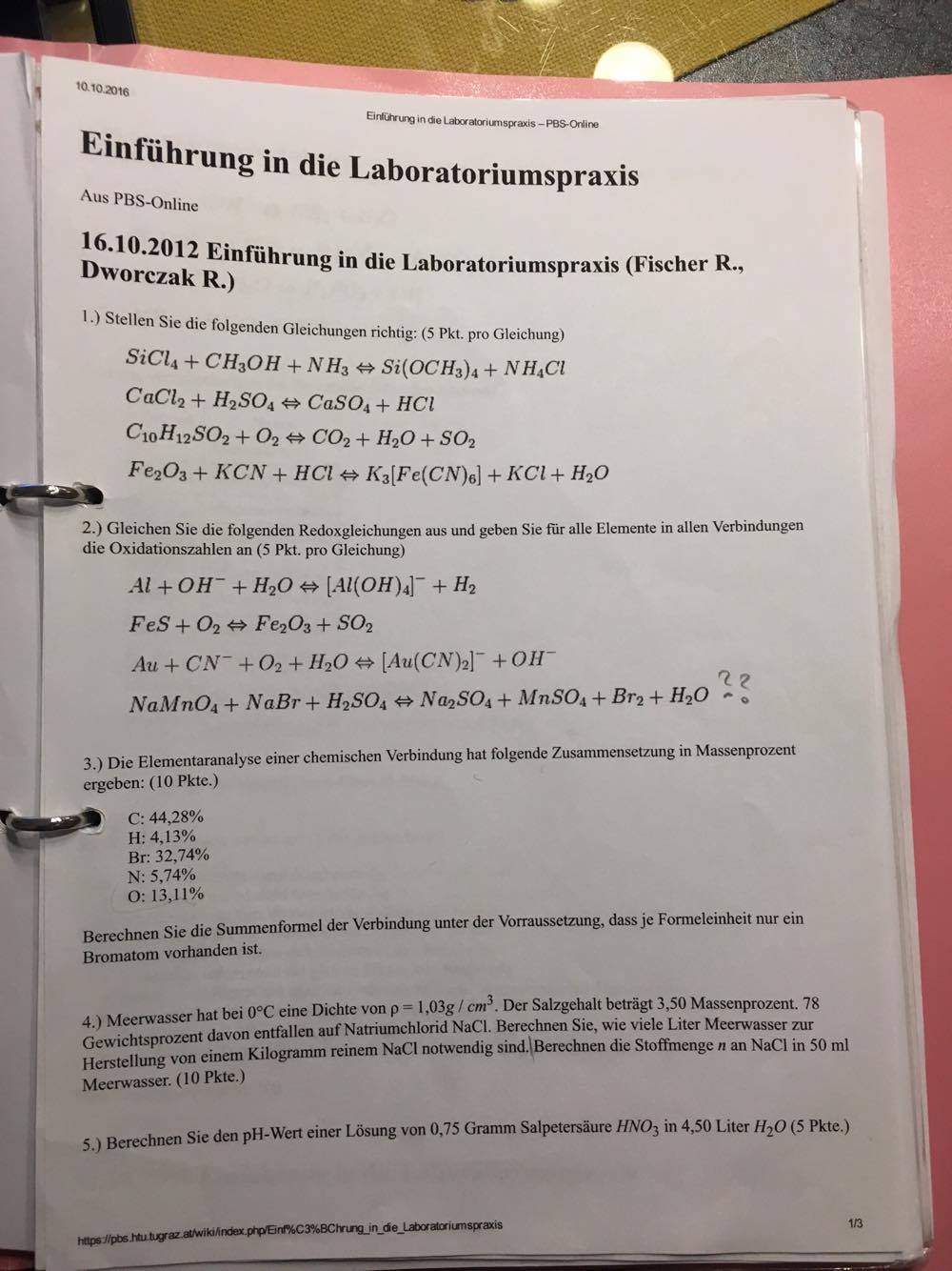 Chemie Aufgaben Lösen? (Schule, Ausbildung und Studium, Lösung)