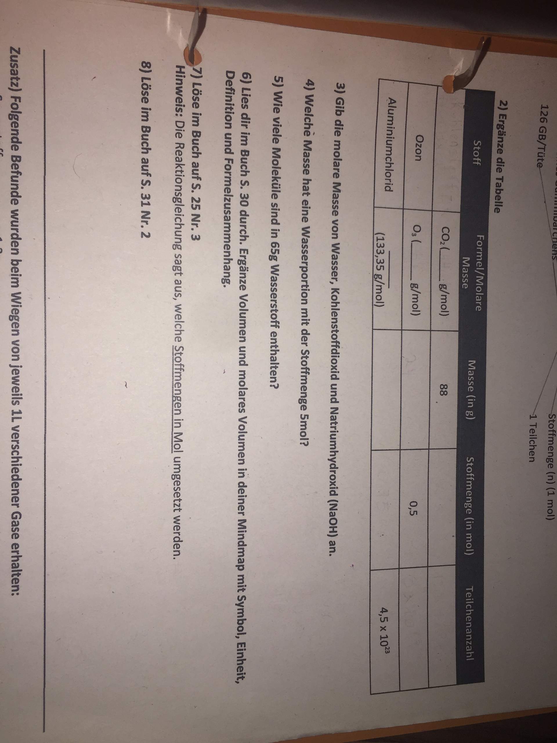 Chemie „Die Stoffmenge“ Aufgabe? (Schule)