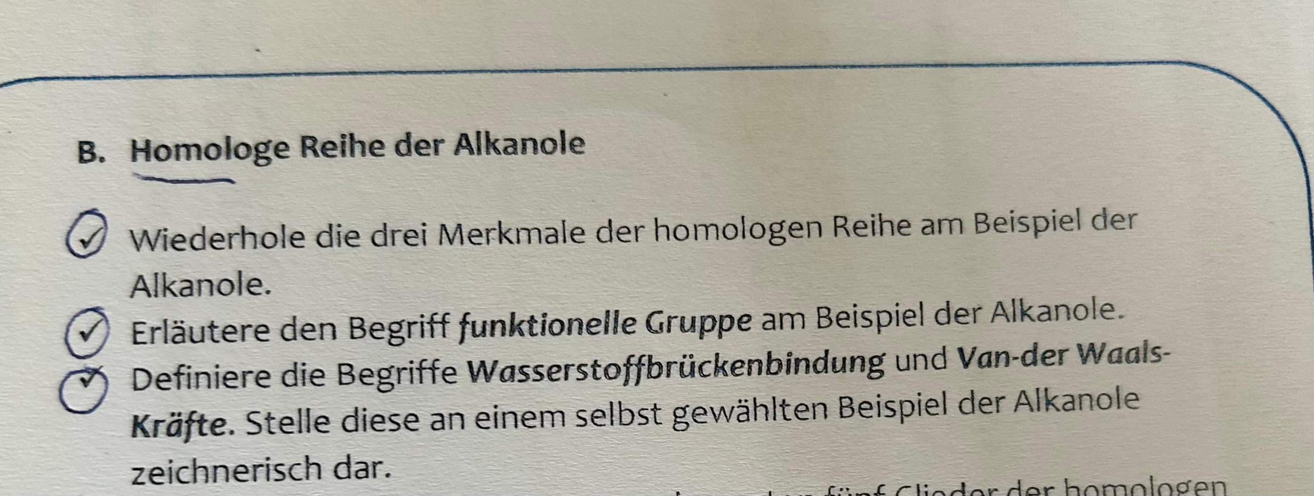 Chemie Merkmale homologe Reihe? (Alkohol, organische Chemie, Alkane)