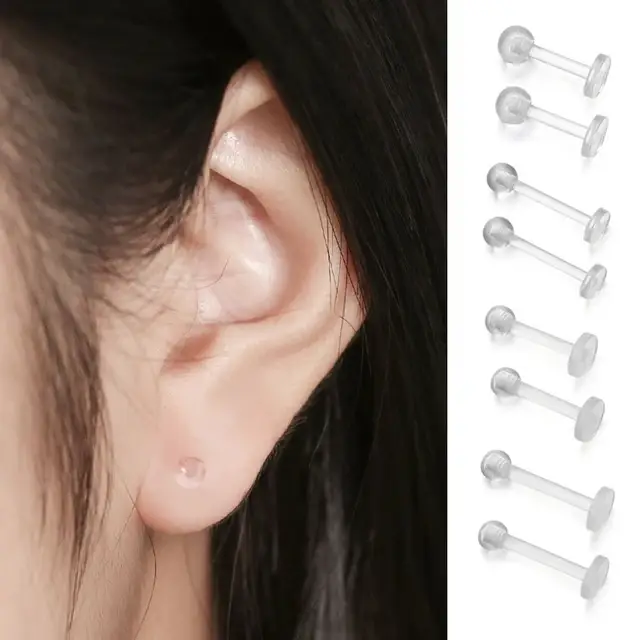 38 Pezzi Ferma Piercing Trasparenti | Per Naso, Labbra, Orecchio | Plastica Ipoallergenica - Foto 11